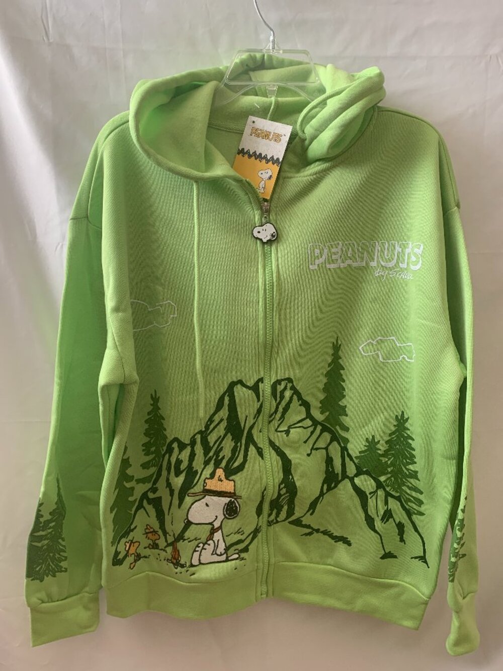 PEANUTS Snoopy Camp Boy Scout Full Zip Hoodie Sweater in Lime Sz LARGE